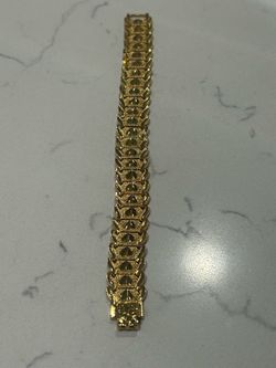 Luxury 24K Gold Electroplated Solid Men's Bracelet - Heavy Embossed Arrow Design Hip-Hop Wrist Chain