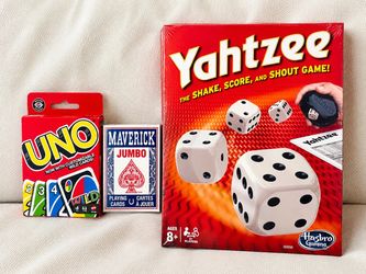🎲 Yahtzee + UNO + Maverick Jumbo Playing Cards — Brand New