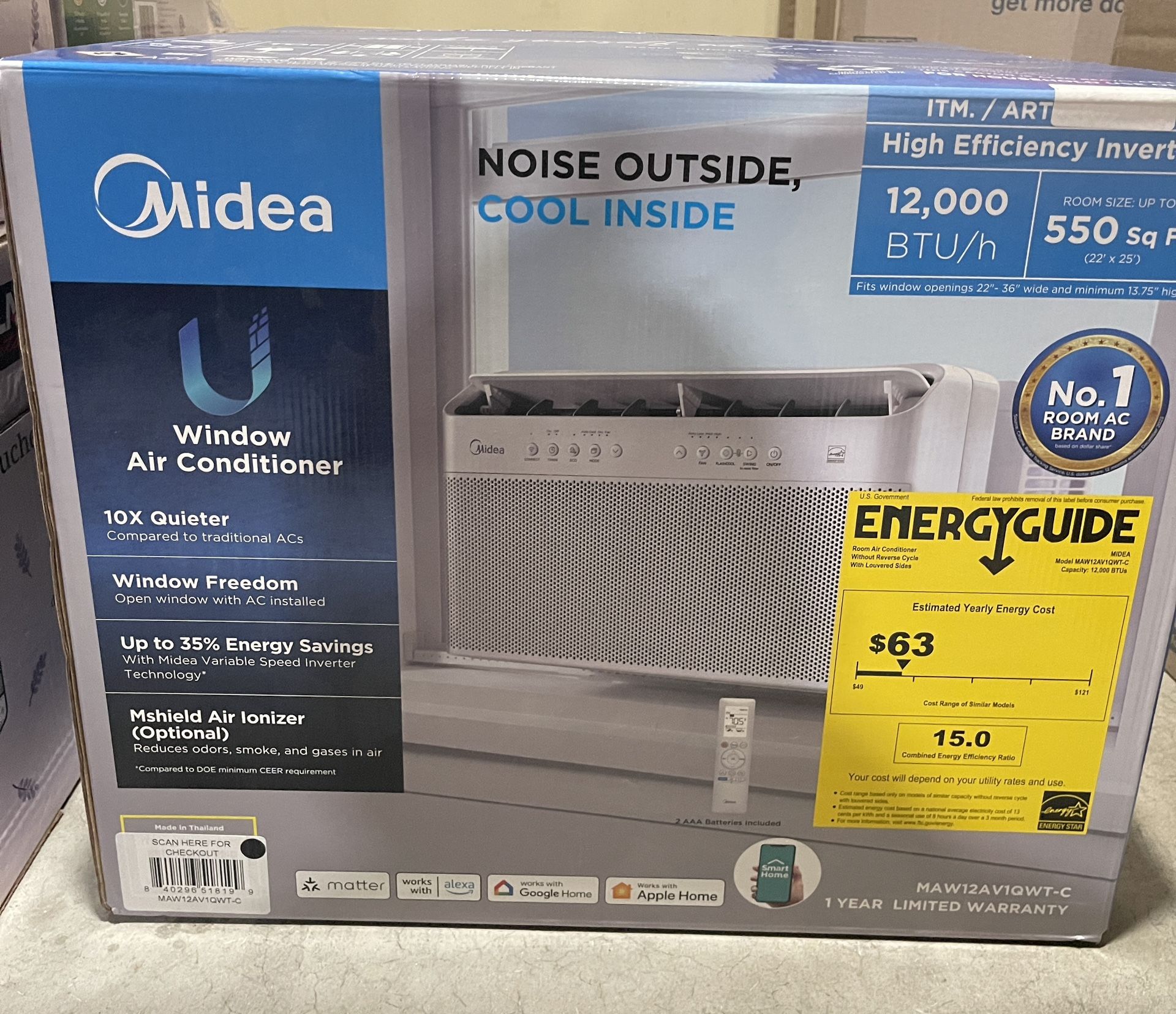 Midea 12,000 BTU U-Shaped Smart Inverter Window Air Conditioner–Cools up to 550 Sq. Ft
