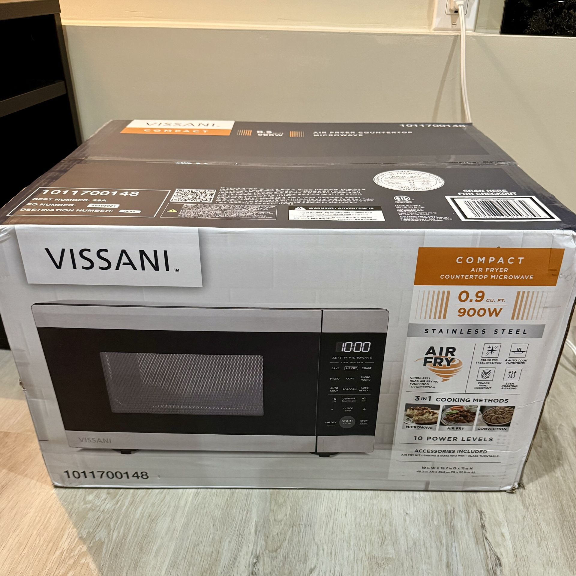 NEW Vissani 0.9 Cu. Ft. Countertop Microwave w/ Air Fryer โ Stainless Steel