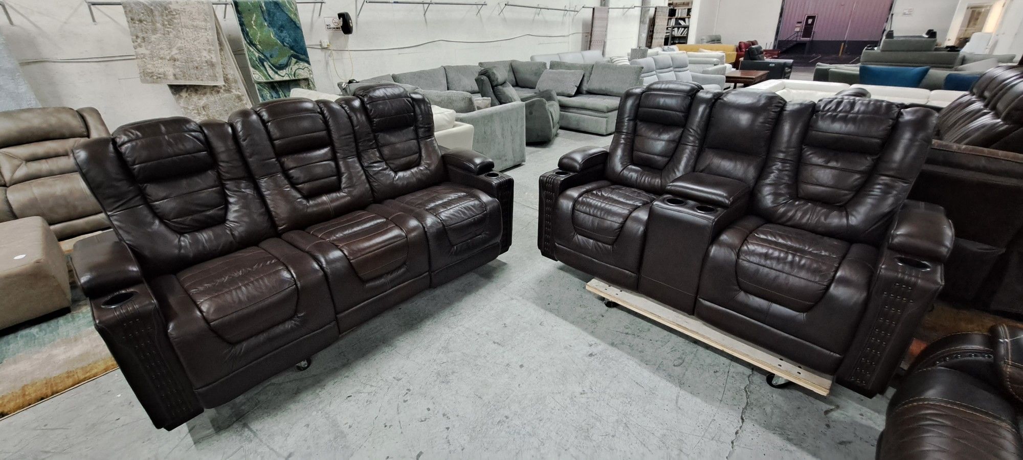 Eric Church Genuine Leather Power Plus Reclining Sofa And Loveseat 