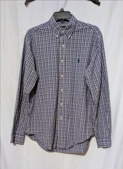 Ralph Lauren Classic Fit Plaid Button Down Shirt Navy & White Long Sleeve Large
