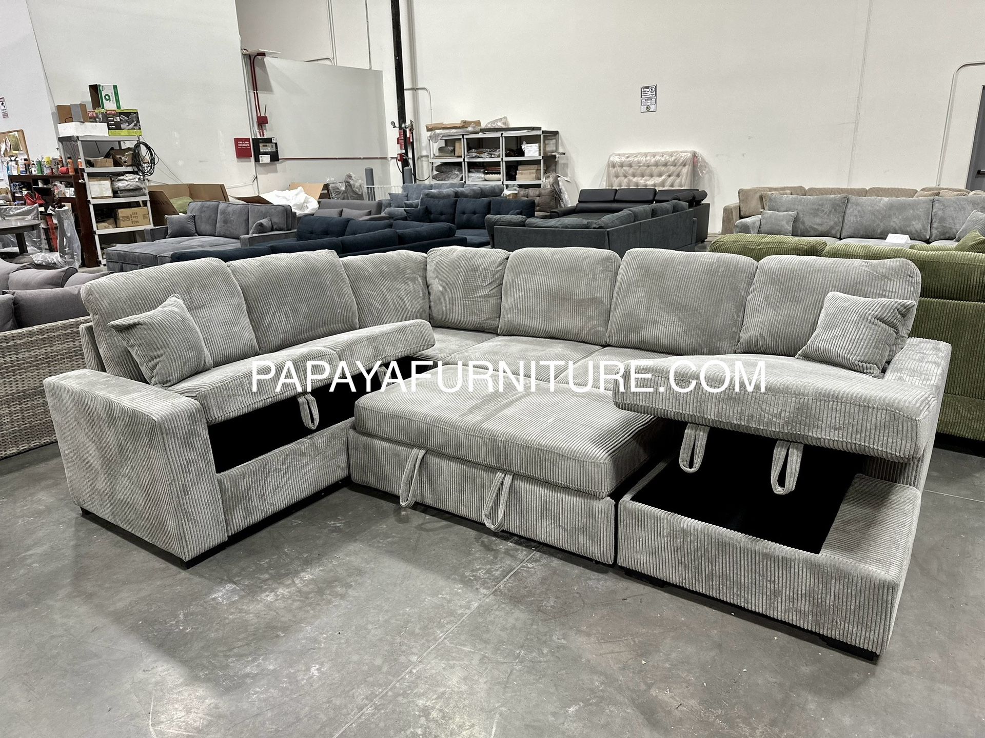 120” Large sectional, Sectional Aofa With Pull-out Bed, Sofabed, Sofa Bed, Sectional Couch, Corduroy Sectional,Plush Sectional Large Couch, Gray Sofa 