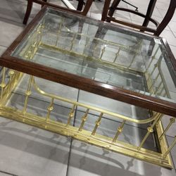 Edwin Lambeth Antique Luxury Brass Glass Wood Coffee Table