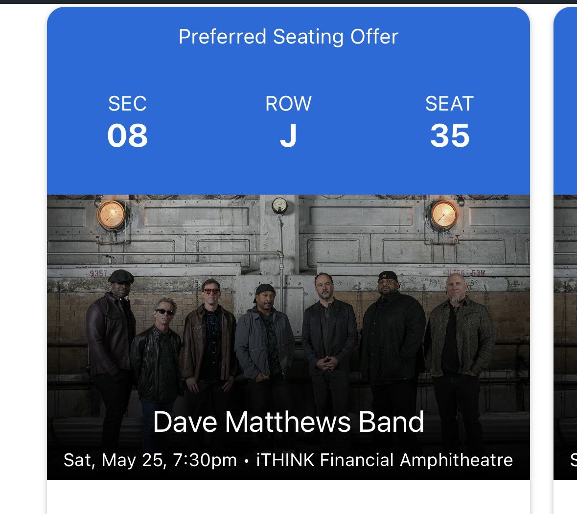 2 Dave Matthews band (DMB) tickets WPB N2 West Palm 5/25/24