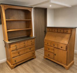 Solid Wood Hutch Dresser and Secretary Desk Set