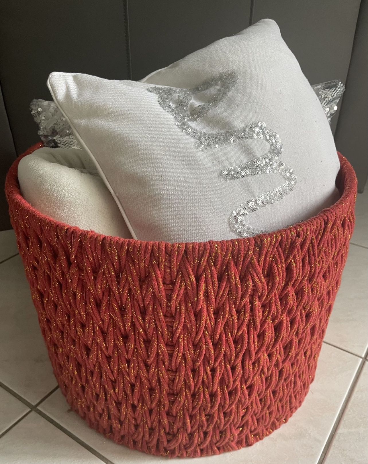Large Multi Purpose Storage Basket Durable and Beautiful Jumbo Woolen Basket 18"D × 14"H