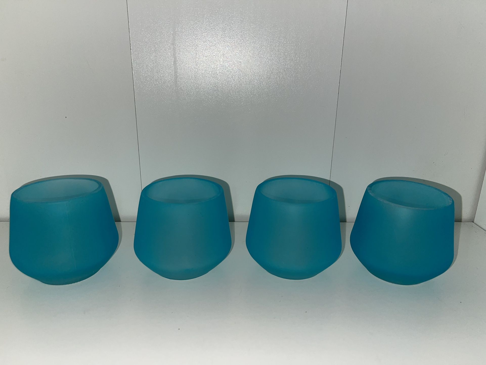 Glass Candle Holder Set of 4,  Aqua Teal Blue Wedding, Dining, Table Setting, Candle Holder