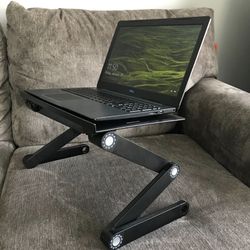 HUANUO Adjustable Laptop Stand for up to 17 inch Laptops, Portable Laptop Table Stand with 2 CPU Cooling Fans, Detachable Mouse Pad, Ergonomic Lap Des