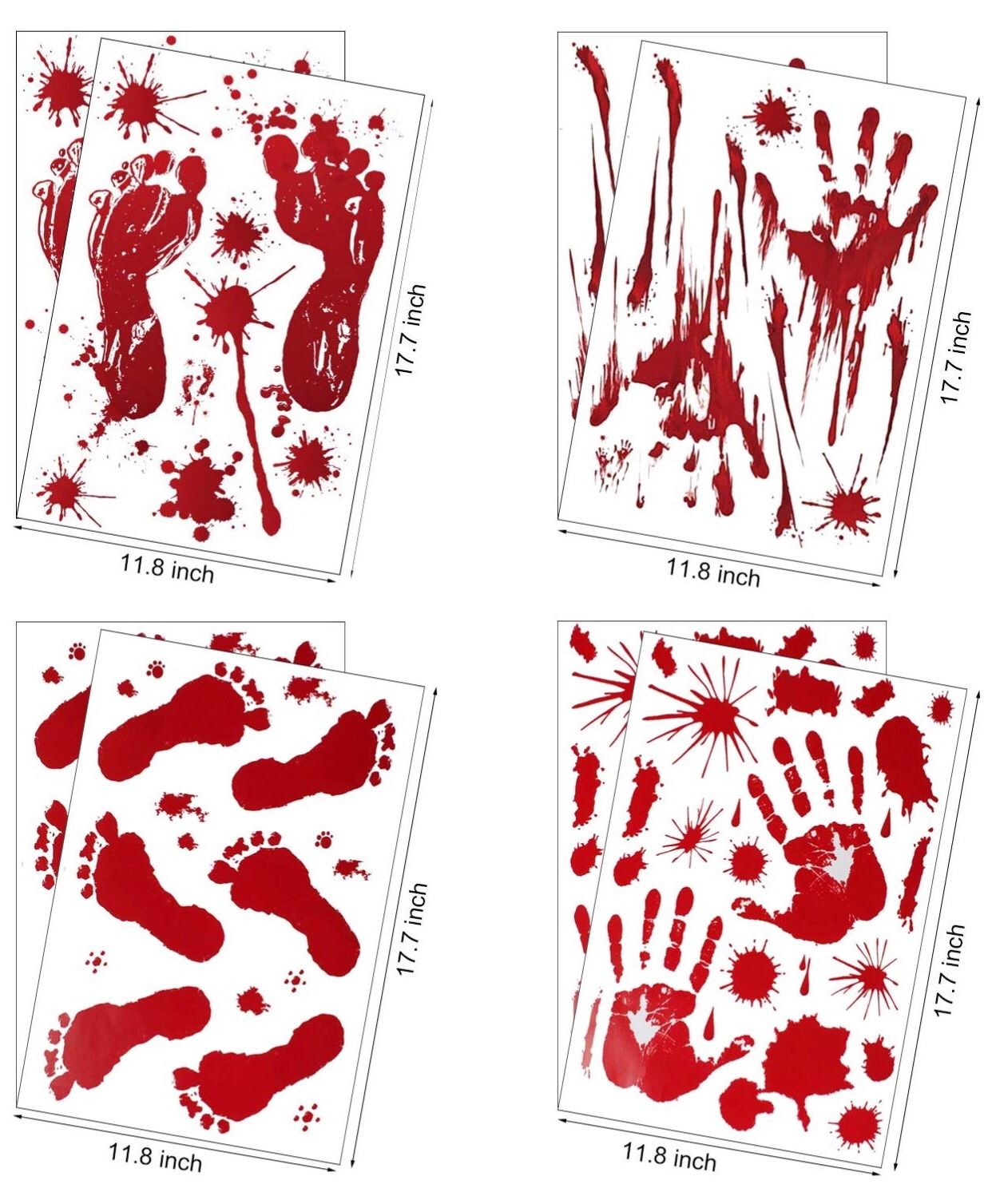 Halloween Decoration Bloody Handprint &Footprint Clings Decals, Horror Stickers （8 Sheets）