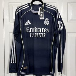 Real Madrid Away Long Sleeve Jersey - Player Authentic Jersey - Size SMALL