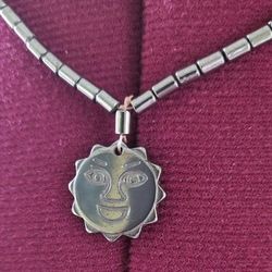 Hematite Happy Sun Emoji Necklace 