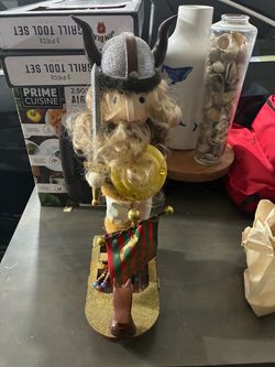 VINTAGE 17.5" TALL NUTCRACKER ~ VIKING IN LONGBOAT