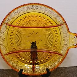 1970s 4 Section Amberina Indiana Tiara Glass Handled  Relish Platter