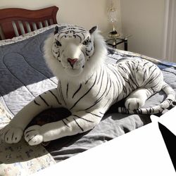 Giant 4 Feet Long Stuffed Toy Bengal Tiger Beautiful realistic soft furry friendly and fun .