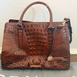 Brahmin Brown Croc-Embossed Leather Satchel