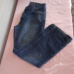 Ze Enzo 989 Mens Jeans 34S Blue Medium Wash Denim Straight Leg