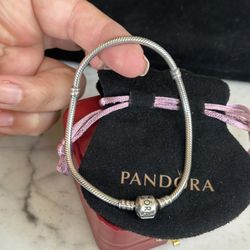 925 Sterling Silver Authentic PANDORA ALE Bracelet,  Snake Chain W/ Barrel Closure , Marked 925 ALE In Photos, 8.25 In.
