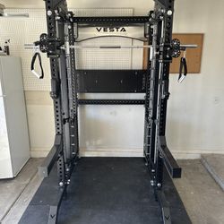 PRO SERIES Ultimate 3-1 Half Rack Functional Trainer w/Smith Machine Bar | 400lb Stack | Gym Equipment | Fitness | Commercial | Squat Rack 