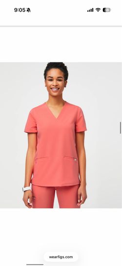 Hot Coral Casma™ - Three-Pocket Scrub Top