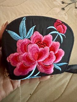 Embroidered rose wallet/ wristlet