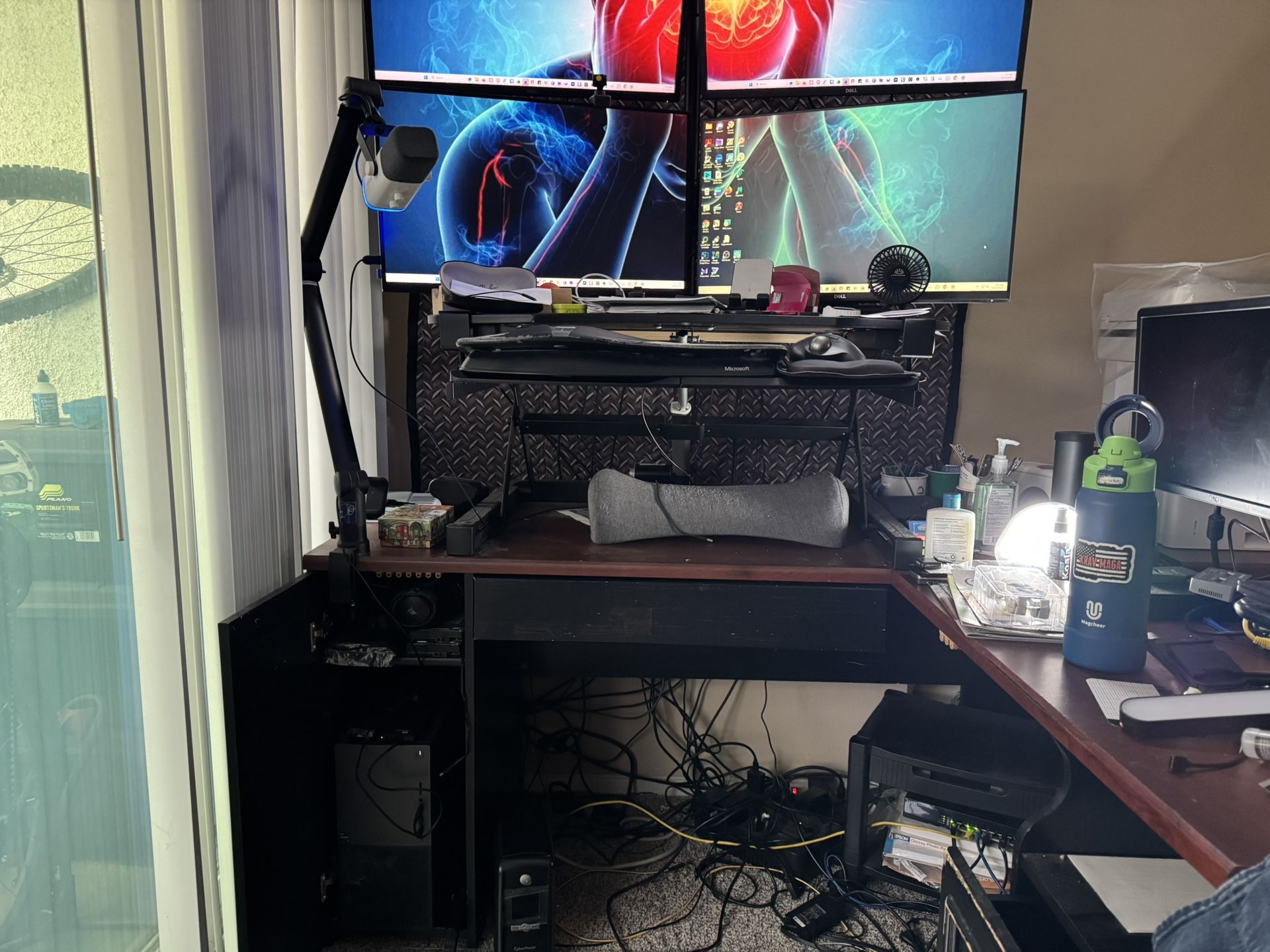 L Shaped corner computer desk office remote storage Wooden