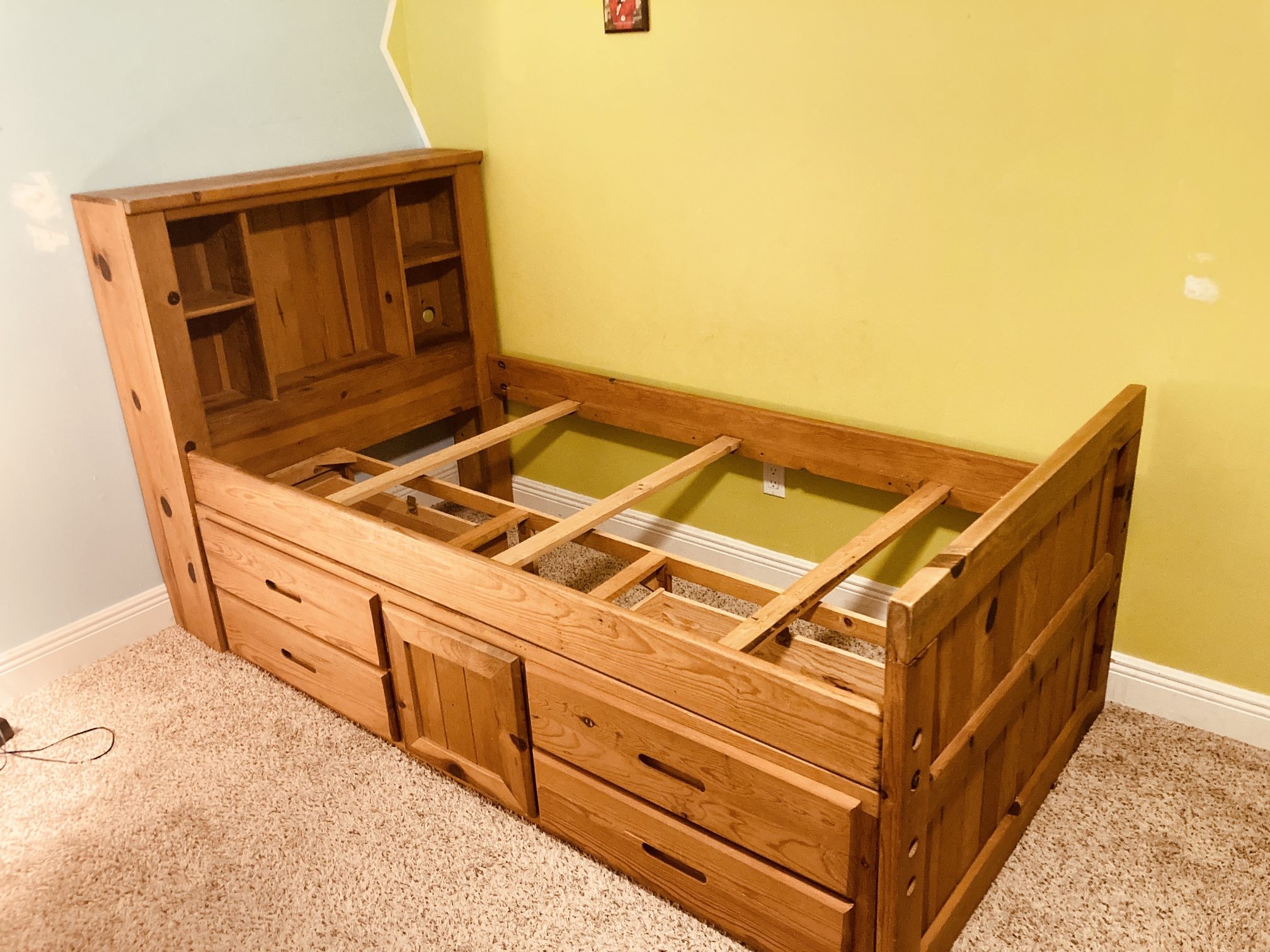 Twin Captain Bed With Drawers Bookcase And Storage Honey Oak For Sale In Tampa Fl Offerup 9176