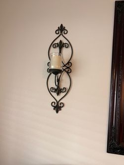 Set of 2 Black Wrought Iron Wall Candle Sconce