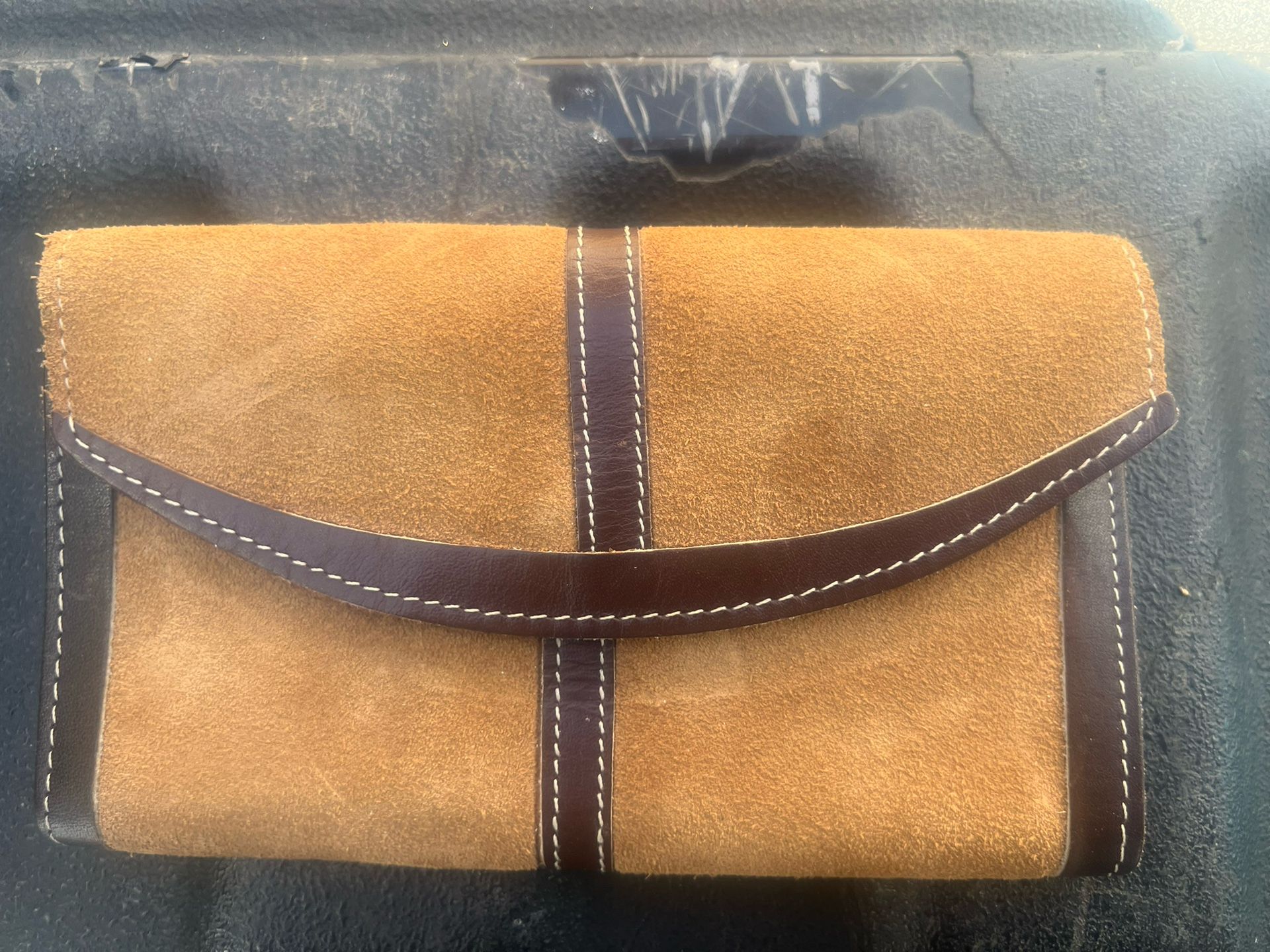 VINTAGE- Leather Suede Wallet BROWN Made In BRASIL - Checkbook Credit Card Slots