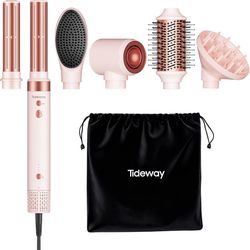 Tideway Prowaver 6-in-1 Hot Air Styler Wrap Dual Voltage Ionic Professional Hair Dryer Brush with Auto Wrap Curlers &Volumizing Brush for Fast Drying&