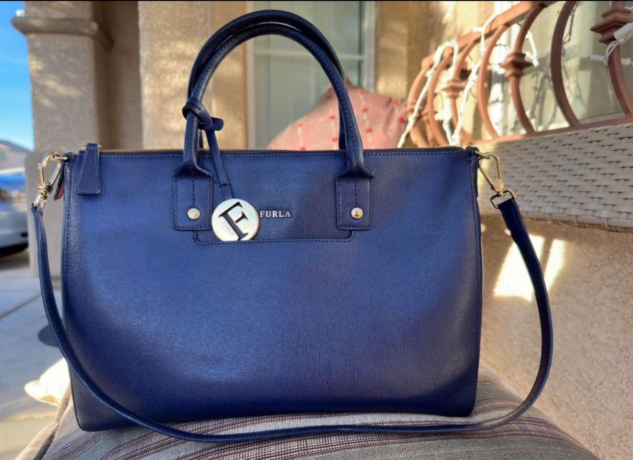 FURLA Handbag Tote Bag Business Bag Dark Blue