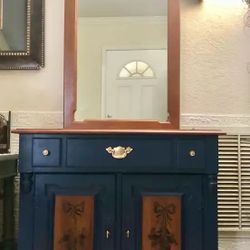 Refinished Tell City Maple  Buffet/ Sideboard/ Cabinet With Eagle On The Top Mirror 
