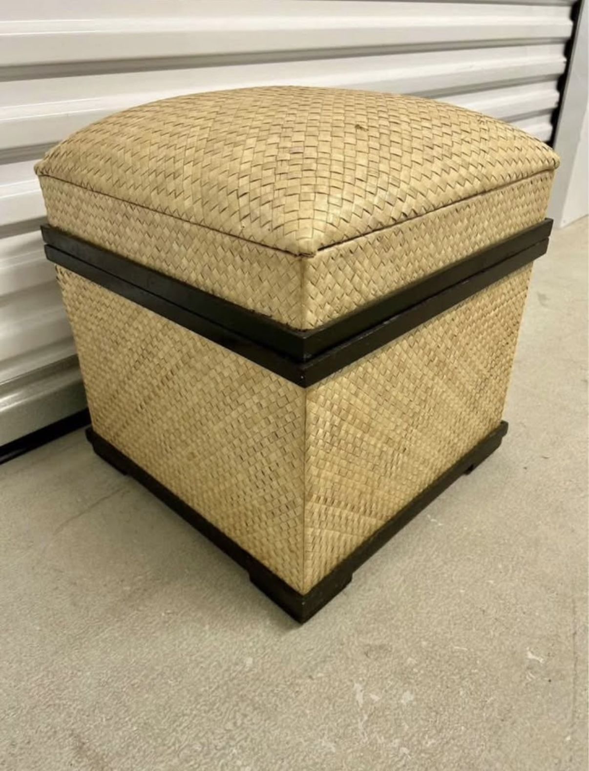 Woven/Wood Storage Cube Ottoman