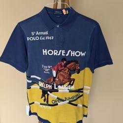 Polo Ralph Lauren Horse Show Graphic Print Blue Yellow Polo Shirt Embroidered M