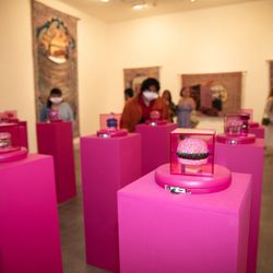 Art pedestals, Platform For Art, Plinth For Sculpture - white And Pink