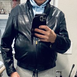 Mens’a Lambskin Navy Blue Leather Bomber Jacket $155