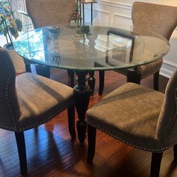 Z Gallerie Black Dining Table (glass Top) + 4 Gray Dining Chairs