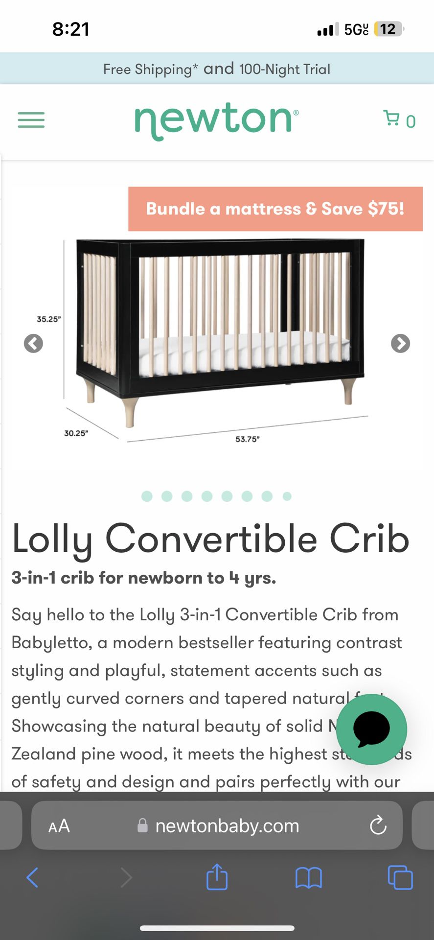 Convertible Crib With Breathable Washable Mattress “lolly & Baby newton Brand “