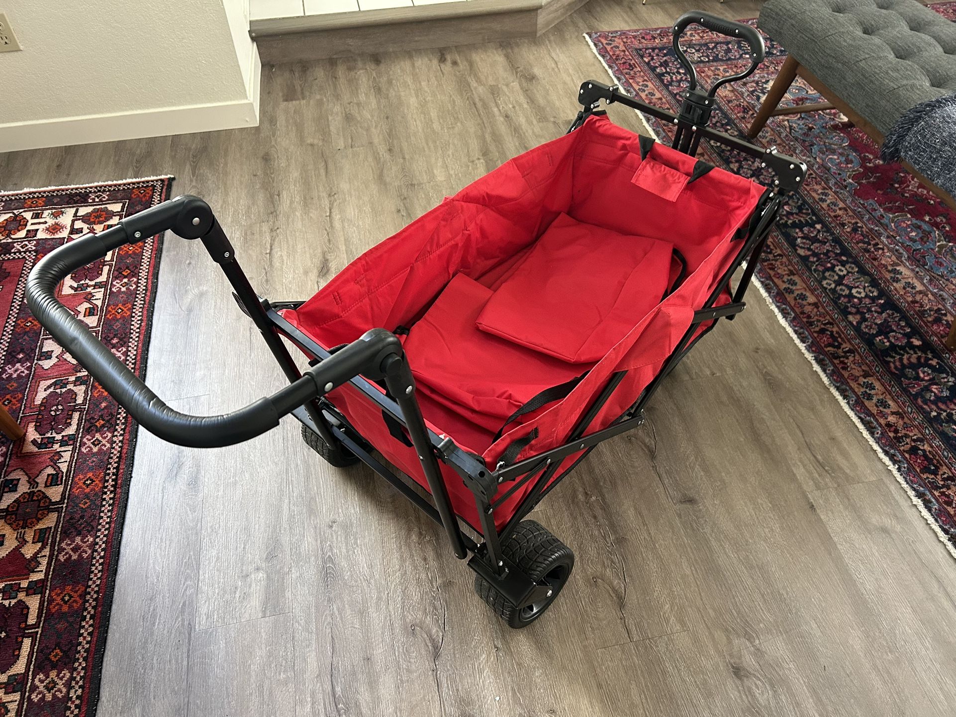 Collapsible Garden Wagon Cart with Removable Canopy Red - Used