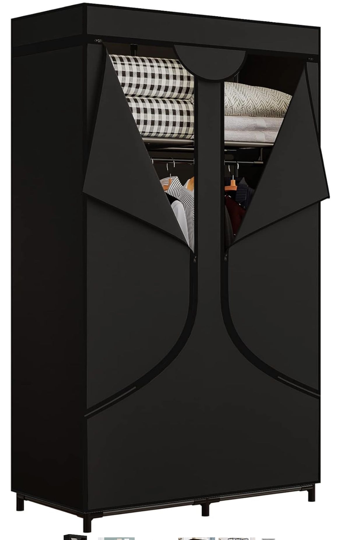 1213-SORCEDAS Portable Wardrobe Closet Storage Organizer Metal Hanging Rack Non-Woven Fabric 34 Inch Black