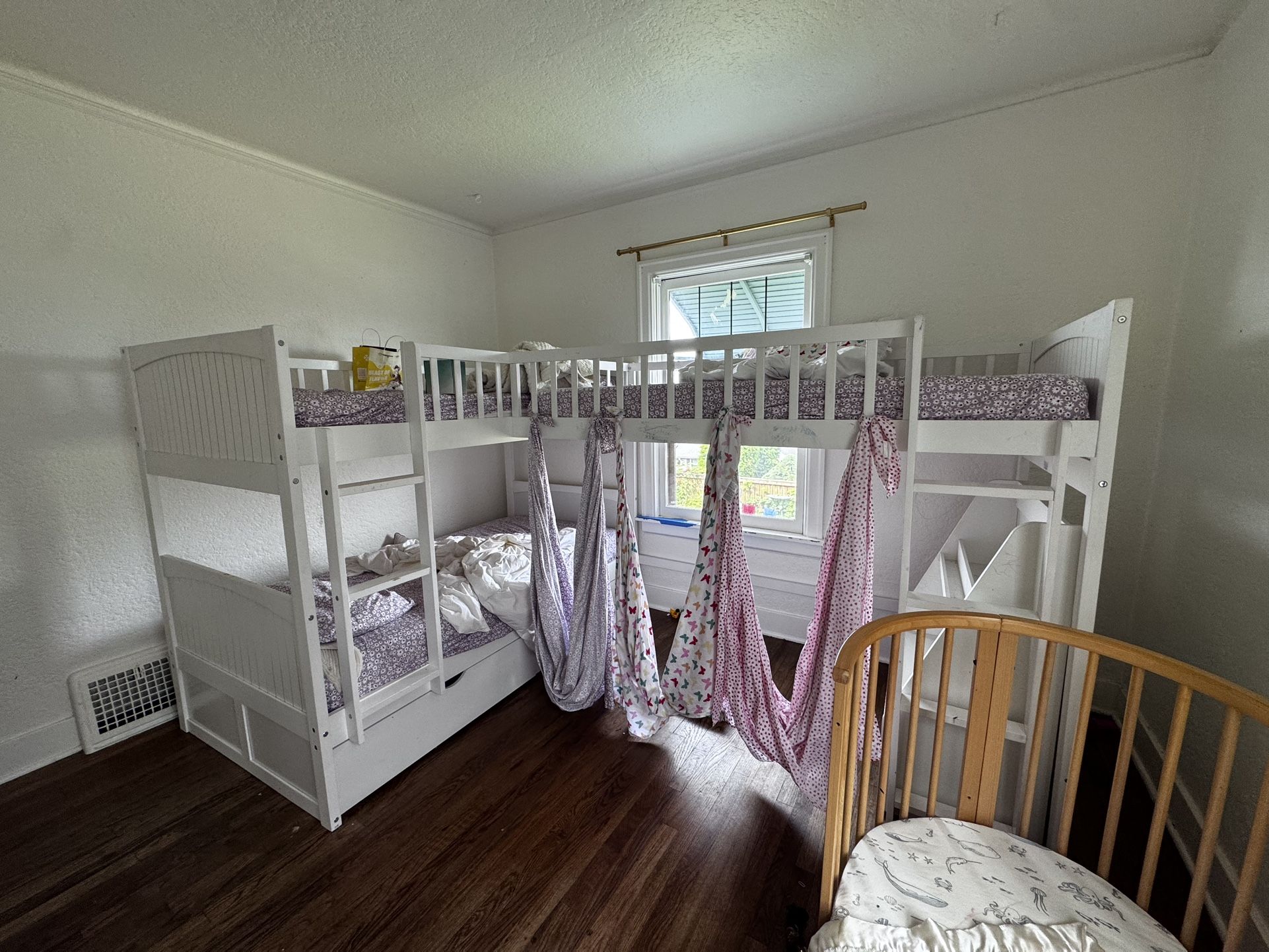 White Triple Twin Bunk Bed All Wood Sturdy