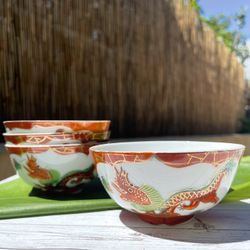 Hawaii vintage collectible hand painted Japanese porcelain rice bowls. Set of 4 