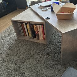 Coffee Table With Bookshelf And Storage Adjustable 
