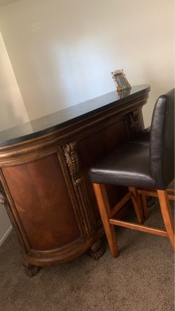 Solid wood with marble top & two chairs!