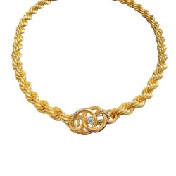 14k Gold Diamond Antique Rope Chain Necklace