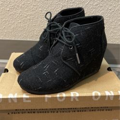 TOMS Black Wedge Wool Ankle Boots