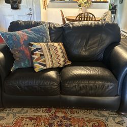 Overstuffed Navy Blue Loveseat 