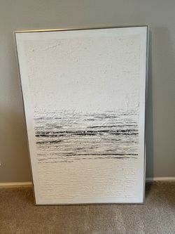 Large canvas painting 32 1/2” X 48” brushed champagne metal frame
