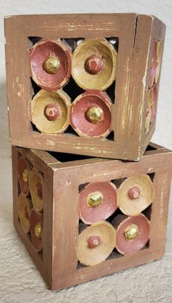 Two Wooden Square Tealight Candle Holders