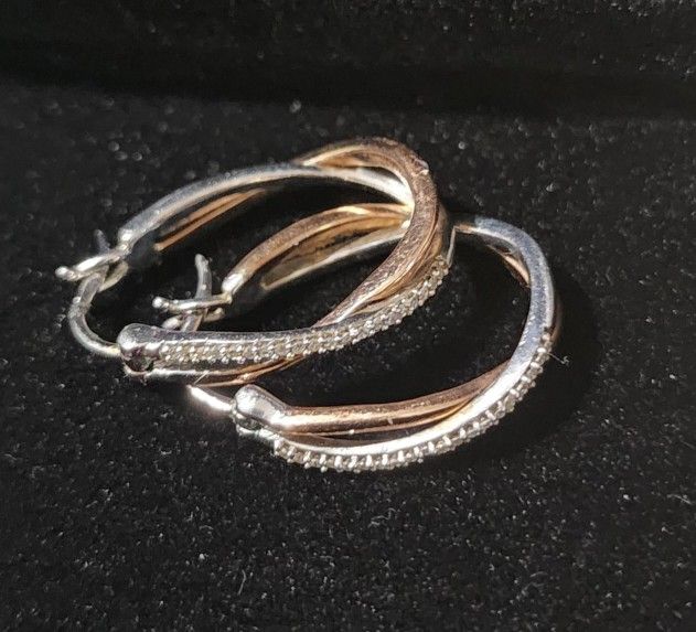 Gold and Silver Diamond Earrings 